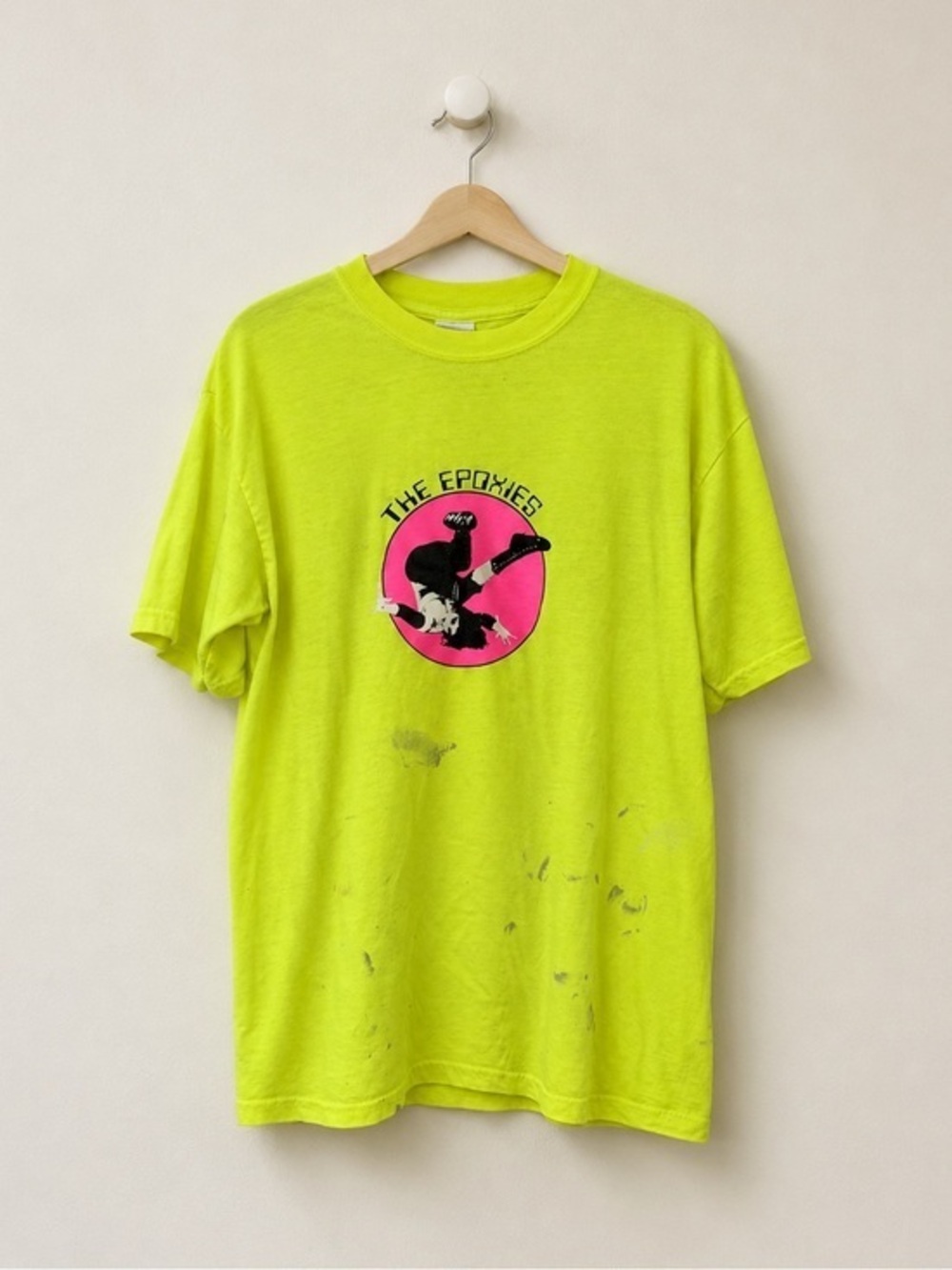 The EPOXIES Band Tee Vintage Y2K Distressed Paint Splatter - Neon Yellow